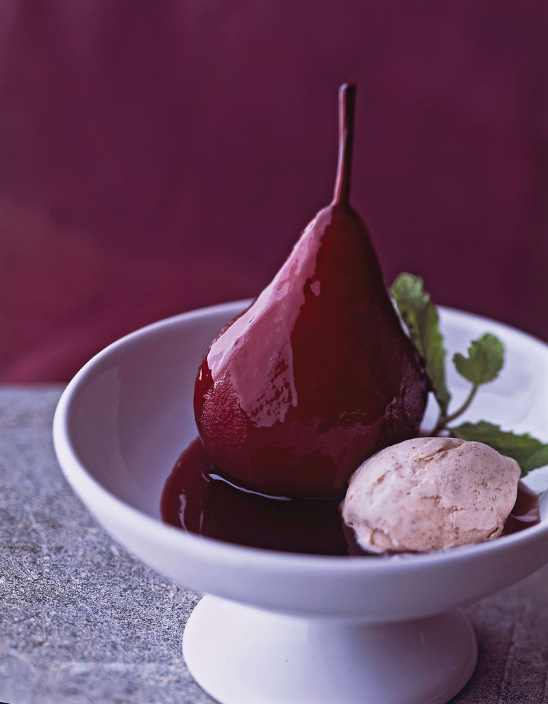 Poached Pears with Cinnamon Ice Cream