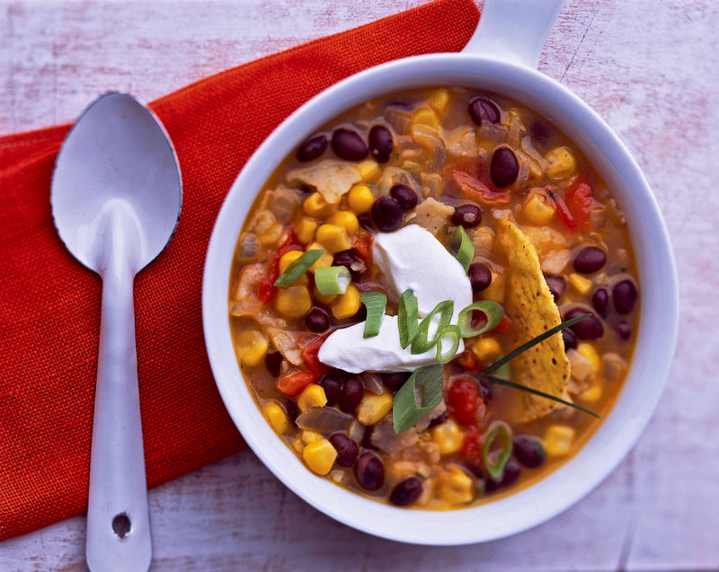 Black Bean, Tortilla, and Cheddar Soup