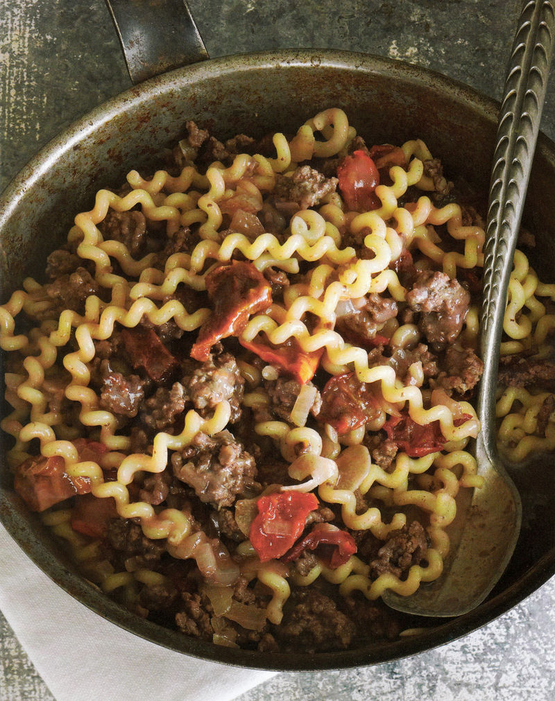 Fusilli with Ground Beef & Sun Dried Tomatoes